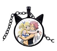 Karakter Fairy Tail Anime Kucing Telinga Liontin Kalung Photo Kaca Cabochon 3 Warna Rantai Kalung untuk Wanita Pria Perhiasan, Verre