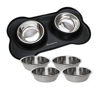KaraLuna Tapis pour gamelle en Silicone KaraLuna avec 4 gamelles en Acier Inoxydable de 400 ML I Gamelle pour Chats Gamelles pour Petits Chiens Lot de gamelles pour Chat