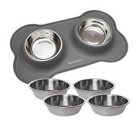 KaraLuna Tapis pour gamelle en Silicone KaraLuna avec 4 gamelles en Acier Inoxydable de 400 ML I pour Chats et Petits Chiens I Gamelle pour Chats Gamelles pour Petits Chiens Lot de gamelles pour Chat
