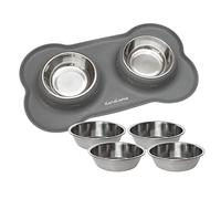 KaraLuna Tapis pour gamelle en Silicone KaraLuna avec gamelles en Acier Inoxydable I Gamelle pour Chats Gamelles pour Petits Chiens Lot de gamelles pour Chat (200ml, Gris)