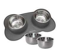 KaraLuna Tapis pour gamelle en Silicone KaraLuna avec gamelles en Acier Inoxydable I Gamelle pour Chats Gamelles pour Petits Chiens Lot de gamelles pour Chat (850ml, Gris)