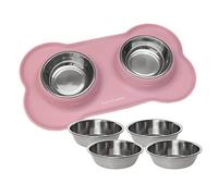 KaraLuna Tapis pour gamelle en Silicone KaraLuna avec gamelles en Acier Inoxydable I Gamelle pour Chats Gamelles pour Petits Chiens Lot de gamelles pour Chat (200ml, Rose)