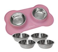 KaraLuna Tapis pour gamelle en Silicone KaraLuna avec gamelles en Acier Inoxydable I Gamelle pour Chats Gamelles pour Petits Chiens Lot de gamelles pour Chat (400ml, Rose)