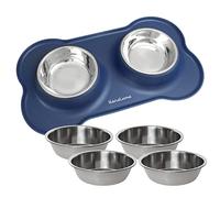 KaraLuna Tapis pour gamelle en Silicone KaraLuna avec gamelles en Acier Inoxydable I Gamelle pour Chats Gamelles pour Petits Chiens Lot de gamelles pour Chat (400ml, Bleu)