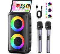 Karaoké Adulte (2025 Nouvelle Génération) | Enceinte Karaoke avec 2 Micro sans Fil | Compatible avec TV/Smartphone/iPad/TWS/AUX/USB/FM | pour Les fête, Les Anniversaire, Les Voyage (Noir)