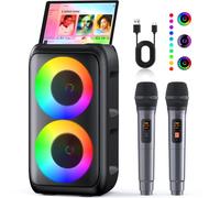 Karaoké Adulte (2026 Nouvelle Génération) | Enceinte Karaoke avec 2 Micro sans Fil | Compatible avec TV/Smartphone/TWS/AUX/USB/FM | pour Les fête, Les Anniversaire, Les Voyage (Noir-2 Micros)