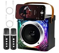 Karaoke Adulte avec 2 Microphones sans Fil, Bluetooth Portable Micro sans Fil Karaoke pour Adultes Enfants avec Lumières Disco, Supporte TV/USB/AUX/TF/FM