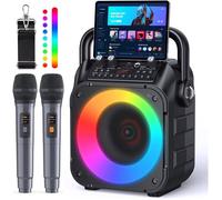 Karaoké adulte Bluetooth, 2 micros sans fil, système audio LED, fêtes, noir