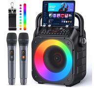 Karaoke Adulte, Haut-Parleur Bluetooth Portable Karaoke pour Adultes avec 2 Microphones sans Fil, Système PA pour Adultes et Enfants avec Lumières LED pour Les Fêtes (Noir)