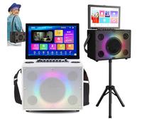Karaoké avec 2 Microphones sans Fil, Appareil Bluetooth sans Fil, écran Tactile Capacitif De 14,1 Pouces, ContrôLe par Application, pour L'ExtéRieur, Le Camping, Les FêTes Et Les Places,White