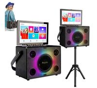 Karaoké avec 2 Microphones sans Fil, Appareil Bluetooth sans Fil, écran Tactile Capacitif De 14,1 Pouces, ContrôLe par Application, pour L'ExtéRieur, Le Camping, Les FêTes Et Les Places,Black