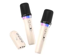 Karaoké Compagnon Bluetooth 5.3 Microphone à boe mobile sans fil RVB Lumière colorée KTV DSP Système de mixage AUX,Beige With 2 MIC