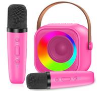 Karaoke Enfant avec 2 Microphone, Micros Karaoké sans Fil, Jouet de Portable Karaoké Bluetooth avec LED Lumière pour Enfant Adulte Fille Cadeau Chanter