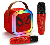 Karaoké Enfant avec Enceinte Bluetooth Et Deux Micros sans Fil, Effets Lumineux LED, Modulation De Voix Ludique, Compatible TF/USB, Format Léger Et Portable pour Fêtes D’Anniversaire (Rouge Foncé)