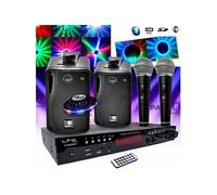karaoké enfant hi-fi 100w + 2 micros usb sd bluetooth + radio fm + câbles + effet ovni led rvb