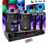 karaoké enfant hi-fi 100w + 2 micros usb sd bluetooth + radio fm + câbles + effet ovni led rvb