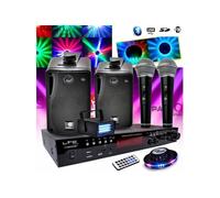 Karaoké enfant Hi-Fi 100W + 2 micros USB SD Bluetooth + Radio FM + Câbles + Effet OVNI LED RVB + mini Strobe