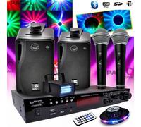 Karaoké enfant Hi-Fi 100W + 2 micros USB SD Bluetooth + Radio FM + Câbles + Effet OVNI LED RVB + mini Strobe