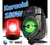 karaoké enfants enceinte 180w portable batterie micro avec usb/bluetooth/ radio fm + gyrophare rouge Rouge