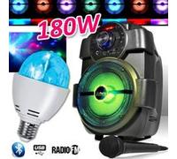karaoké enfants enceinte 180w portable micro batterie avec usb/bluetooth/ radio fm + ampoule 4 led