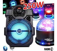 karaoké enfants enceinte party light - 250w portable batterie handy180 avec usb/bluetooth/ radio fm - sunmagic