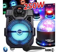 karaoké enfants enceinte party light - 250w portable batterie micro handy180 avec usb/bluetooth/ radio fm - sunmagic