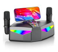 Karaoké Haut-Parleur Portable 35W Réel, Autonomie de 8 Heures, 2 Microphones sans Fil Rechargeables, LED, Machine de Karaoké pour Adultes et Enfants, (CHJ161-Silvergray)