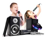Karaoké LTC STAR4, 2 enceintes Amplificateur 2x75W, 2 micros chant, USB BLUETOOTH, Jeu de lumière OVNI LED