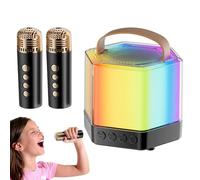 Karaoke Machine, Portable Karaoke Speaker with RGB Lighting, Picnic Music Speakers, 2 Wireless Microphones Set for Family Parties, Camping, Picnics, Weddings, 4.09x3.39 inches