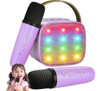 Karaoke Machine with 2 Wireless Microphone Kids Speaker with Voice Changing Effects & LED Lights Boys Girls Home Party Gifts Purple