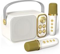 Karaoke Machine with 2 Wireless Microphones,Portable Bluetooth Speaker,Has 7 Sound Effects,for Party and Travel,White