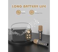 Karaoke Machine with 2 Wireless Microphones,Portable Bluetooth Speaker,Has 7 Sound Effects,for Party and Travel,Black