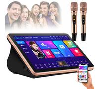 Karaoké Portable 18,5 Pouces, écran Tactile Capacitif, 2 Microphones Sans Fil, Double SystèMe Pour Karaoké, Visionnage De Films, Jeux, Application Compatible, Wechat Et Assistant Vocal,Black-2T