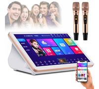 Karaoké Portable 18,5 Pouces, écran Tactile Capacitif, 2 Microphones Sans Fil, Double SystèMe Pour Karaoké, Visionnage De Films, Jeux, Application Compatible, Wechat Et Assistant Vocal,White-2T