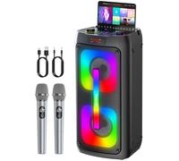 Karaoké Portable Adulte, Enceinte Bluetooth avec 2 micros sans Fil, système PA et lumières Disco pour Grandes fêtes en extérieur et Cadeaux