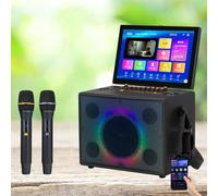 Karaoké Portable Sans Fil Bluetooth,Avec éCran Tactile Capacitif De 14,1 Pouces,2 Microphones Sans Fil,ContrôLe Par Application,Karaoké Familial En Plein Air,Divertissement Et Apprentissage,Black
