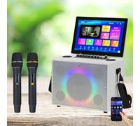 Karaoké Portable Sans Fil Bluetooth,Avec éCran Tactile Capacitif De 14,1 Pouces,2 Microphones Sans Fil,ContrôLe Par Application,Karaoké Familial En Plein Air,Divertissement Et Apprentissage,White