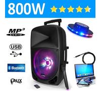 Karaoké SONO PORTABLE 800W Enceinte mobile amplifiée + accessoires 2 MICROS + JEU DE LUMIERE
