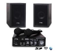 LTC - KARAOKE-STAR2MKII - Kit karaoké avec amplificateur, 2 micros filaires et 2 Enceintes de 50W - Bluetooth, USB et SD - Noir