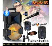 KARAOKÉ SYSTÈME COMPLET ENCEINTE + PIED + MICRO + BLUETOOTH + BATTERIE + USB - PA SONO DJ MIX - idéal ANNIVERSAIRE FÊTE FAMILLE NOÊL