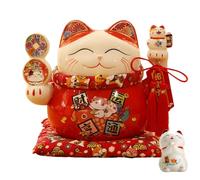 KARAOT Chanceux Chat,Chat Maneki Neko,Statuette Chat Japonais Porte Bonheur,Bras Mobile,Lucky Cat Porcelaine,Chat Chinois Porte Bonheur en Porcelaine,Chance,Bonheur,Fortune