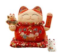 KARAOT Chanceux Chat,Chat Maneki Neko,Statuette Chat Japonais Porte Bonheur,Bras Mobile,Lucky Cat Porcelaine,Chat Chinois Porte Bonheur en Porcelaine,Chance,Bonheur,Fortune
