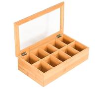KARAT - Boite à thé en Bambou - Coffrets à thé avec fenêtre Transparent - Boîte Anti-humidité Anti-moisissures pour épices - Coffret de Rangement avec Compartiments (20P x 36,7L x 9H cm - Florida)