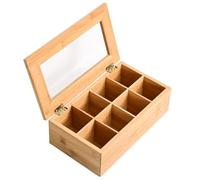 KARAT - Boite à thé en Bambou - Coffrets à thé avec fenêtre Transparent - Boîte Anti-humidité Anti-moisissures pour épices - Coffret de Rangement avec Compartiments (16P x 28L x 9H cm - Colorado)
