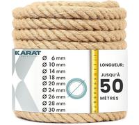 KARAT Corde de Jute 100% Naturel, 20 m, épaisseur 18 mm, très Solide, pour l’Escalade, Le Sport, la décoration de Jardin, Les travaux manuels, Les Arbres à Chat