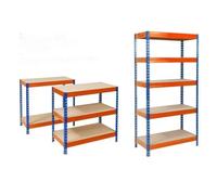 KARAT Étagère pour Charges Lourdes - Étagère à emboîter, étagère de Stockage, Banc de Travail - Charge maximale : 1250 kg - Montage Rapide et Stable -Bleu-Orange, 180 x 90 x 45 cm