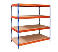 KARAT Étagères à Grande Tenue| Etagère à emboîter, Montage sans Outils| Rayonnages Charges Lourdes| Rayonnage Magasin & Garage| Étagère d'atelier modulable(Bleu-Orange 200 x 180 x 60 cm-4 Niveaux)
