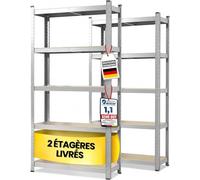KARAT Étagères pour Charges Lourdes - Étagères Enfichables avec 5 tablettes réglables - Rayonnages en métal Idéal pour Cave Garage Entrepôt - Lot de 2, modèle Lakota (Argent, 200 x 100 x 50 cm)