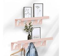 KARAT Lot de 2 étagères murales en métal Pratiques - Rose ou Vert - Décoration de pièce - Finition Robuste et Facile à Installer - Porte-Manteau Mural - Étagère Flottante (avec Crochets, Rose)