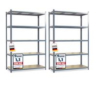 KARAT - Lot de 2 étagères Robustes Lakota pour Charges Lourdes - Étagères enfichables avec 5 tablettes réglables - Rayonnages en métal Idéal pour Cave ou Garage - Gris, 150 x 75 x 30 cm